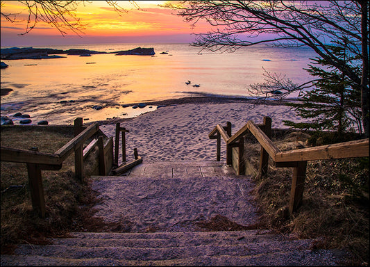 i0238007b Stairs leading to beautiful Lake Superior sunset beach, Hurricane River, available in multiple sizes - Chamton